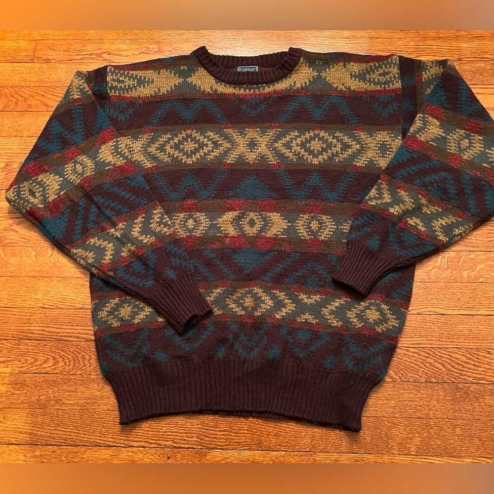 Vintage Y2K Boulevard Sweater Men’s Size 2X Grandpa Geometric Western Knit B/B/R